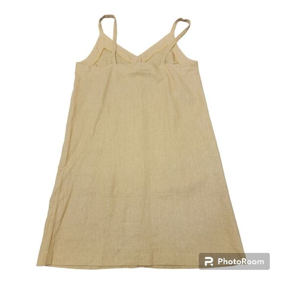 Timing Linen Butter Yellow Lagenlook Mini Dress Button Down Spaghetti Size S - Picture 2 of 6